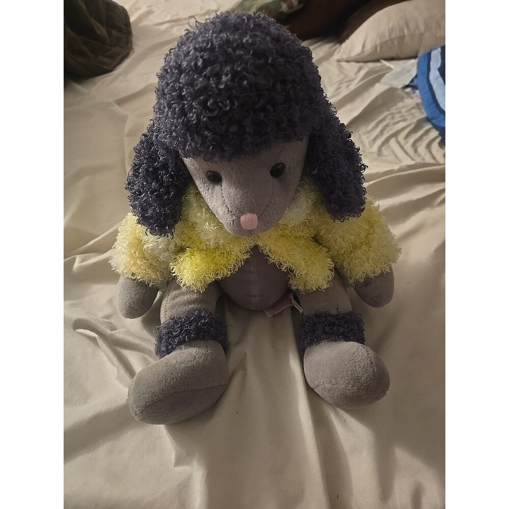 Russ Berrie Brigette Gray Poodle Plush Yellow Green Jacket 15"